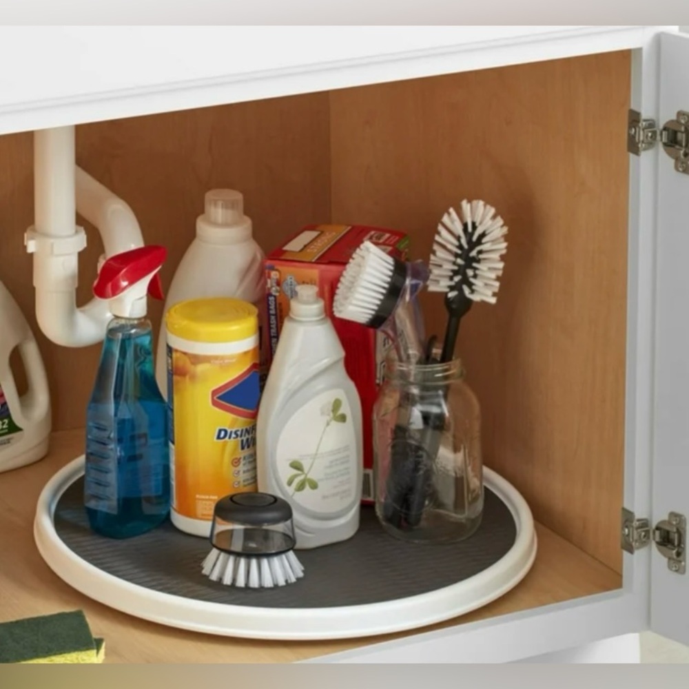 COPCO Non-Skid Pantry Cabinet Lazy Susan Turntable 18-Inch White/Gray #1108246B
